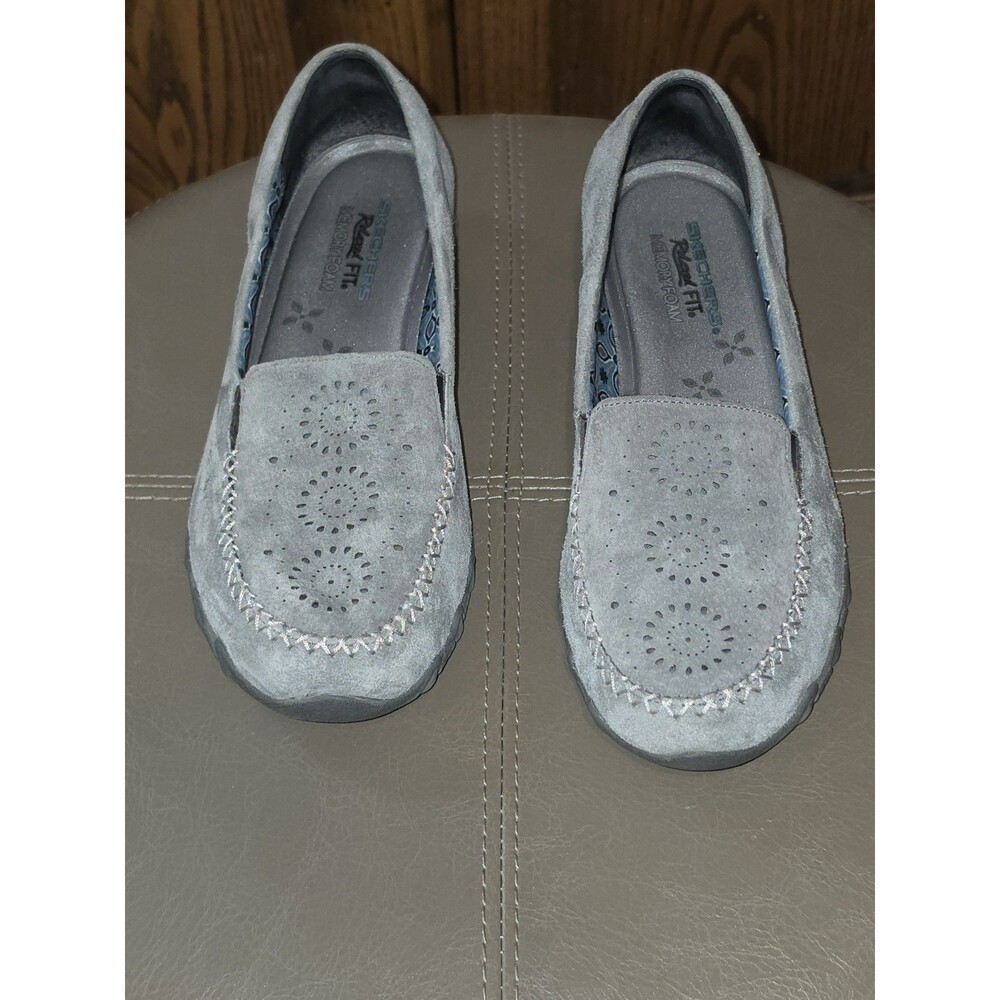 Skechers Relaxed Fit Bikers Women Size 9.5 Gray Suede Curbed Slip On Shoe 49109